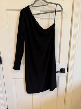 White House Black Market Black One-Shoulder Draped Dress